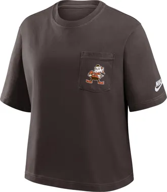 Nike Cleveland Browns Rewind Pocket Boxy Nike Womens NFL T-Shirt in Brown | 11CM2DI93V-WZ9