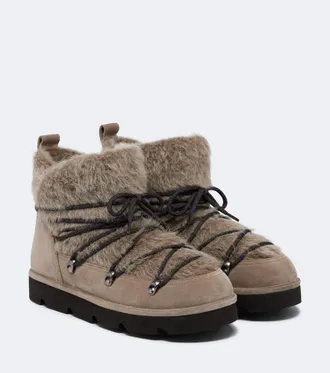 Brunello Cucinelli Monili shearling and suede snow boots