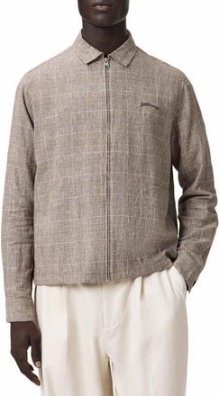 AllSaints Keal Embroidered Logo Glen Plaid Linen Blend Jacket in Sediment Brown at Nordstrom, Size Xx-Large