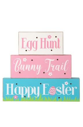 Glitzhome Easter LED Lighted Wooden Bunny Block Word Sign in Blue at Nordstrom, Size Medium