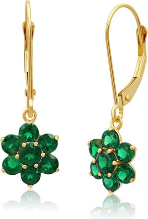 MAX + STONE Solid 14K Yellow or White Gold Gemstone Flower Shape Dangle Earrings