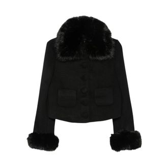 Self Portrait Chaqueta con ribete de pelo sint&eacute;tico - Jackets - Mujer - Negro - M