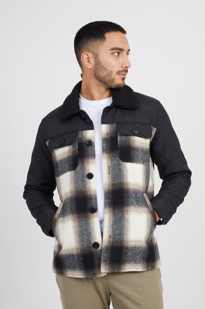 Brave Soul Mens Black Checked Jacket With Sherpa Collar - Size Medium