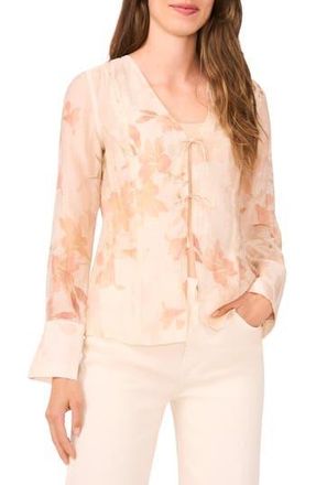 Halogen Floral Tie Front Shirt in Silver Pink at Nordstrom Rack, Size X-Small