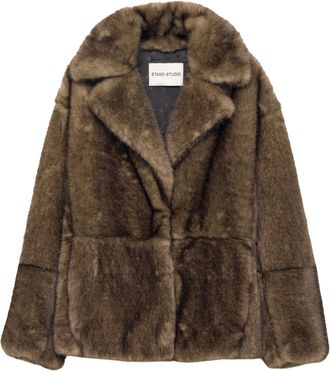 Stand Studio Mid-Length Faux Fur Silena Jacket with Wide Lapel