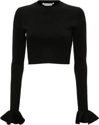 J.W.Anderson Tops, Dames, Zwart, M, Katoen, Cropped Trui met Geplooide Mouwen