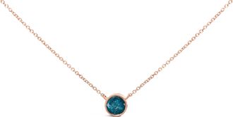 House of Brilliance 14K Rose Gold 2.0 Cttw Bezel Set Blue Diamond Solitaire Pendant Necklace