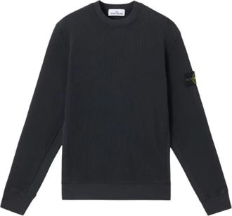 Stone Island Blauwe Crewneck Wafel Sweatshirt - Heren - Sweatshirts - Blauw - S - Katoen - Hoodies & sweatvesten