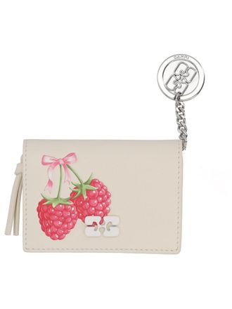 Ganni Raspberry Print Recycled Leather Card Case - Beige