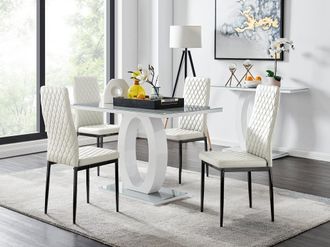 Furniturebox Giovani 4 Grey Dining Table & 4 Milan Black Leg Chairs in Off-White