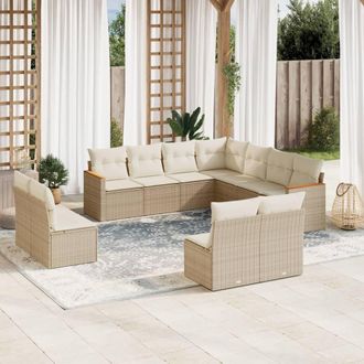vidaXL Set De Sof&aacute;s De Jard&iacute;n 11pzas Con Cojines Rat&aacute;n Sint&eacute;tico Beige Vidaxl