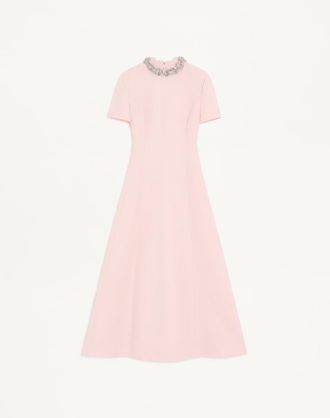 Valentino Abito Midi In Crepe Couture Ricamato Donna ROSA/SILVER 38