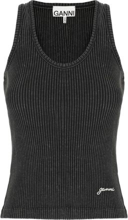 Ganni Stijlvolle TOP voor modeliefhebbers - Dames - Tops zonder mouwen - Zwart - XS - Katoen - Tops