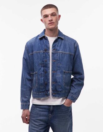 Tommy Jeans Giacca in denim a pieghe lavaggio scuro con cimosa-Blu navy
