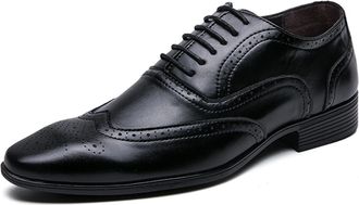 Generic GOMMER Formal Shoes for Men Lace Up Brogue Embossed Wing Tip Burnished Toe Faux Leather Non Slip Resistant Block Heel Low Top Anti-Slip Business Suita