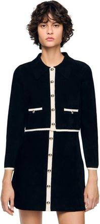 Sandro Two-tone shirt collar cardigan in Black at Nordstrom, Size Small
