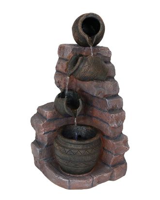 Sunnydaze Crumbling Bricks & Pots Solar Outdoor Water Fountain with Battery