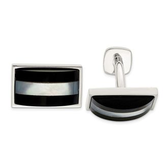 Diamond2Deal Sterling Silver Mother Of Pearl & Onyx Cufflinks