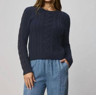 Splendid Annabella Cable Sweater In Navy