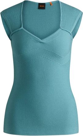 BOSS Sleeveless top in stretch fabric with mixed ribbing