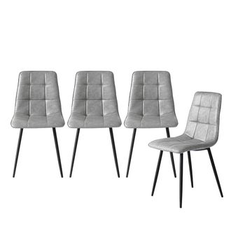 Levede 4PC Padded Dining Chairs Faux Leather Kitchen Home Office Set in Grey