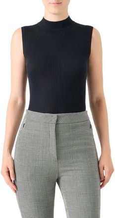 Akris Rib Silk & Cotton Sleeveless Sweater in Black at Nordstrom, Size 10