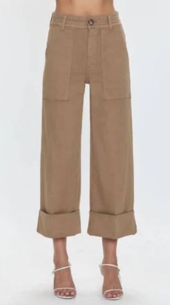 Pistola Denim Maya Cuffed Hem Wide Leg Pants In Biscuit