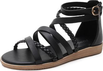 Generic Womens Gladiator Strap Sandals Fisherman Flat Zipper Black Sandals 6 UK