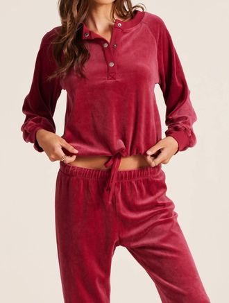 bobi Snap Henley Raglan Tie Hem Top In Black Cherry