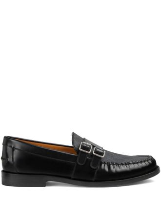 Gucci Black GG Motif Leather Loafers