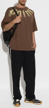 Palm Angels Cotton T-shirt With Print, Mens, Brown