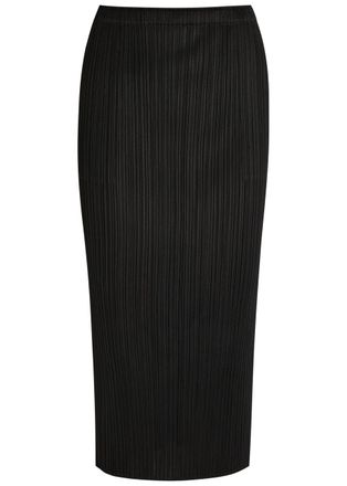 Pleats Please Issey Miyake Pleated Woven Midi Skirt - Black - 4