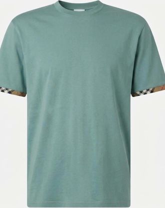 Burberry Mens Burberry Ellison Check Sleeves T Shirt Aqua Green - Blue - Size: 40