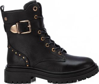 Carmela Womens Casual Leather Combat Booties In Black