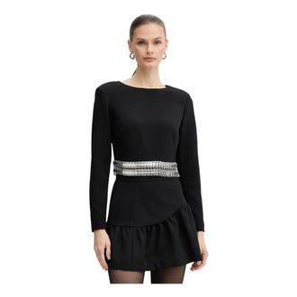 Pinko Pinko, Overhemden, Dames, Zwart, M, Leer, Blouse met applicatie