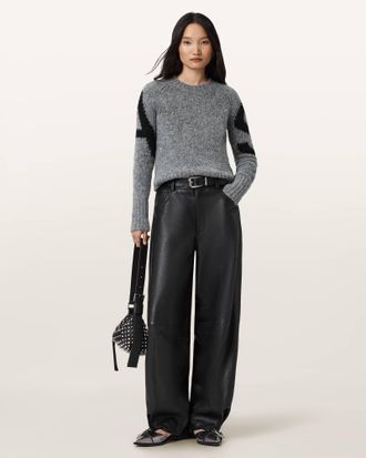 AllSaints Alpaca/Polyamide Sylvie Cropped Crew Neck Jumper, Size: XS