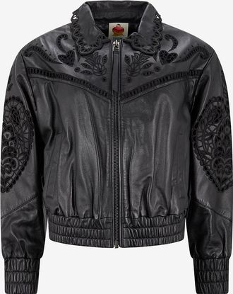 Farm Rio Kurze Lederjacke mit Lochstickerei