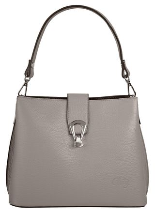 Cluty Umh&auml;ngetasche CLUTY, Damen, Gr. B/H/T: 25cm x 21cm x 13cm onesize, grau, Leder, leicht gl&auml;nzend, unifarben, Taschen Umh&auml;ngetasche, echt Leder, Made in