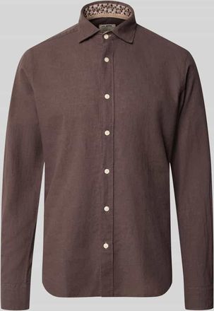 Fil Noir Regular Fit Business-Hemd aus Leinen-Baumwoll-Mix Modell ROMA in Dunkelbraun, Gr&ouml;&szlig;e 38