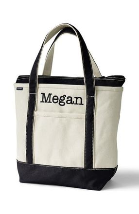 Lands End Zip Top Canvas Tote Bag in Natural/black at Nordstrom, Size X-Large