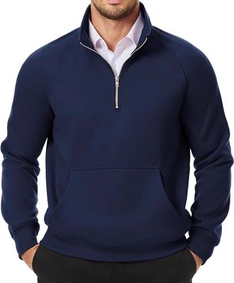 Generic Sweatshirts for Men Uk, Mens Quarter Zip Sweater Solid Color Slim Fit Casual Pullover Sweater Mock Neck Polo Sweaters Gift for Men,Navy,XL,U107K