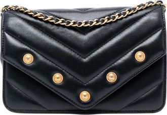 Chanel Pre-owned Womens Chevron Lambskin Button Wallet On Chain - Black Leather - One Size