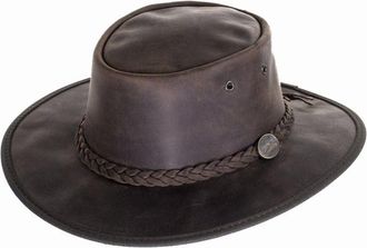 Barmah Foldaway Bronco Leather Outback Hat in Brown (XXL - 62cm)