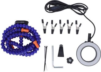 OEM Mano Auxiliar Para Soldadura De 5 Mordazas, Estaci&oacute;n De Luz Maginier 3x Usb De Abs Con Brazos Flexibles, Azul