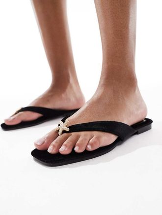 South Beach Infradito in velluto nero con stella marina