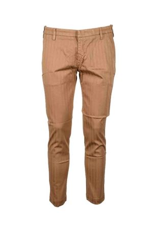 Entre Amis Slim Fit Brown Trousers with Subtle Pinstripe Pattern