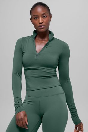 Alo Softsculpt Precision 1/4 Zip Long Sleeve Top in Clover Green, Size: Medium