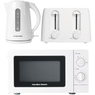 Hamilton Beach Kettle, 4 Slice Toaster & Microwave, Essentials Collection by Hamilton Beach, White