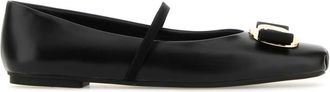 Ferragamo Black Nappa Leather Zina Ballerinas