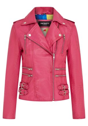 Infinity Leather Womens Fuschia Pink Brando Biker Jacket-Loddon Lamb Leather - Size 24 UK